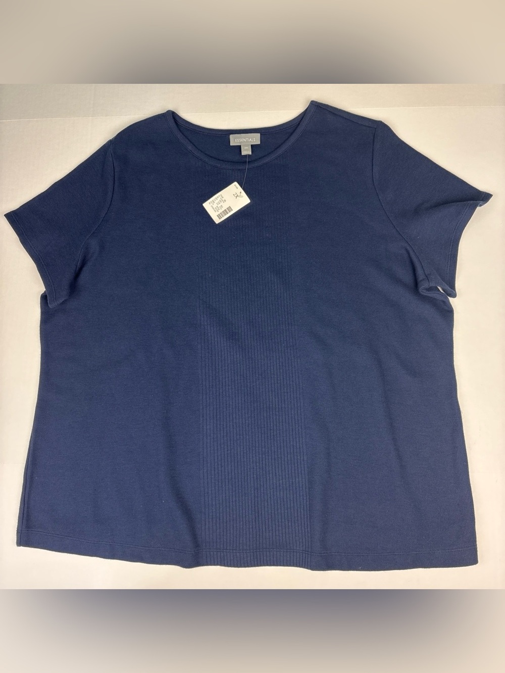 Essentials Women 2X Shirt Navy Blue Ribbed New Tags Short Sleeve Cotton Poly